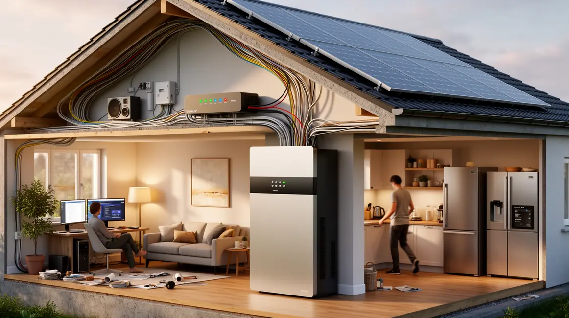 Maison connectée avec onduleur domestique et appareils branchés