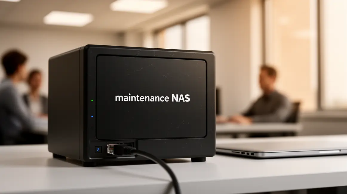 NAS sécurisé en maintenance sur bureau moderne