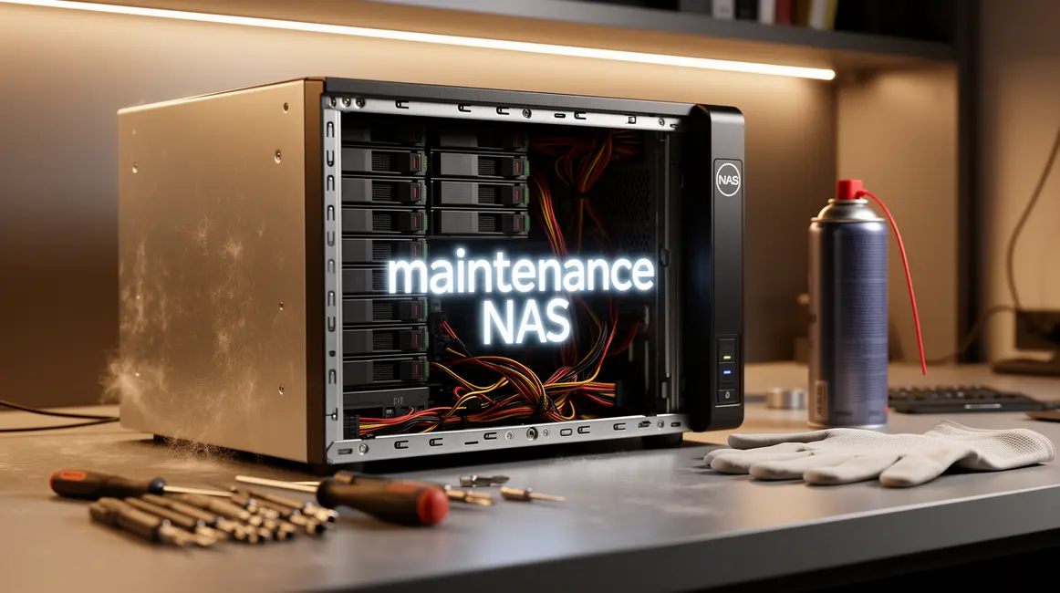Photo maintenance NAS ouvert avec outils