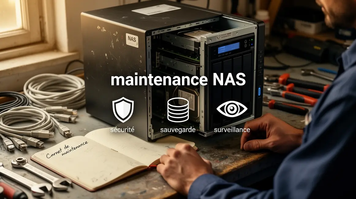 visuel maintenance NAS ouvert outils cables carnet securite