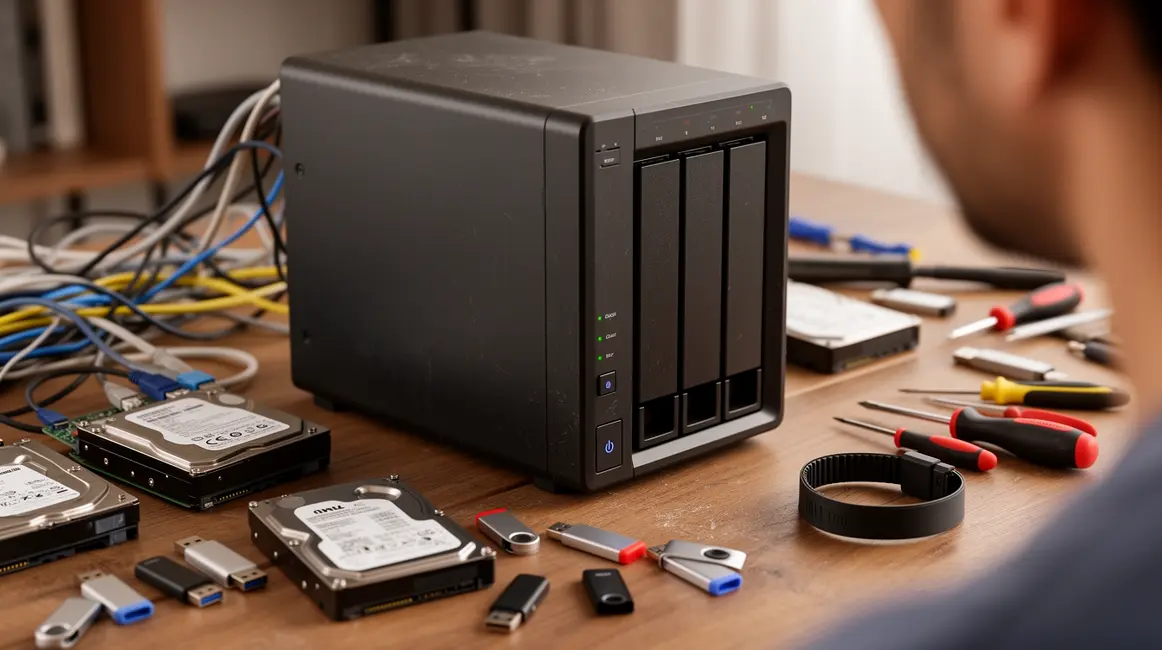 maintenance nas domestique avec câbles et disques