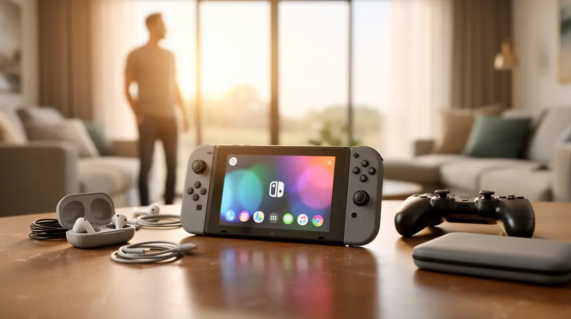 Nintendo Switch et accessoires sur table
