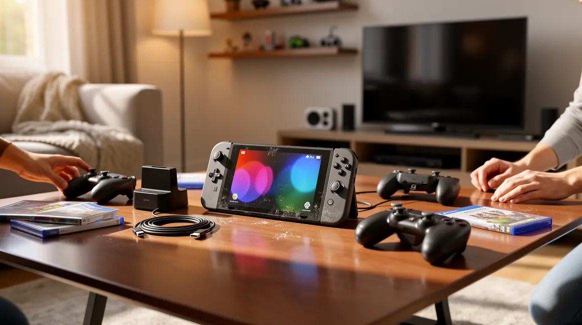 Nintendo Switch console hybride et accessoires sur table