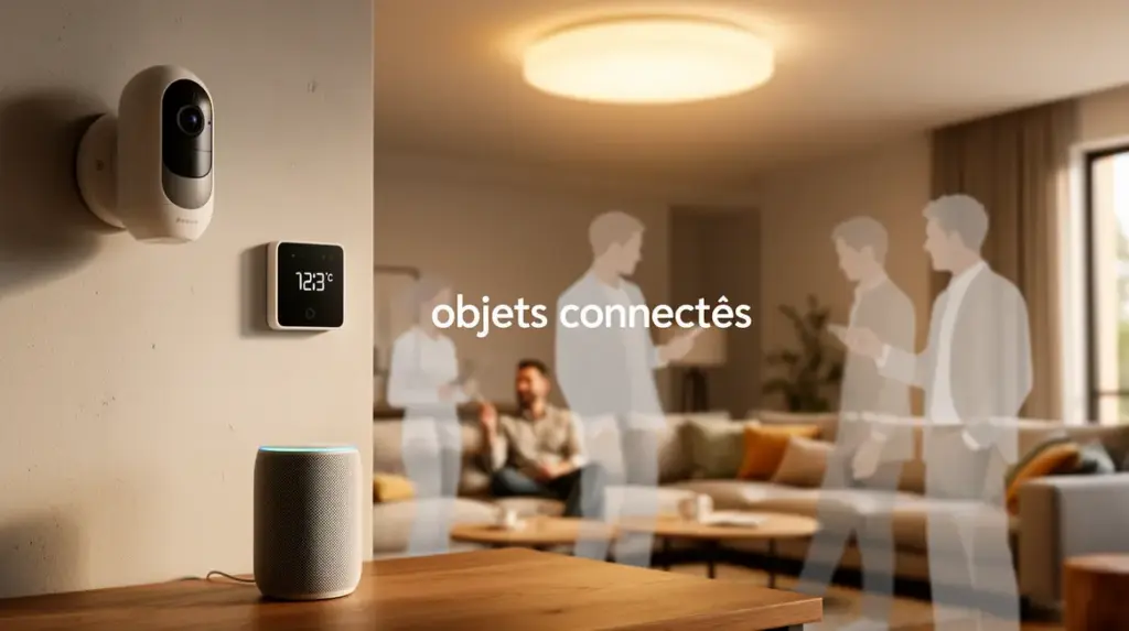 Maison intelligente avec objets connectés et silhouettes