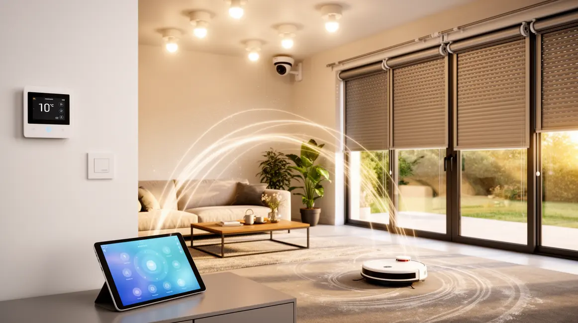 Maison moderne avec objets connectés contrôlés centralement, gain de temps