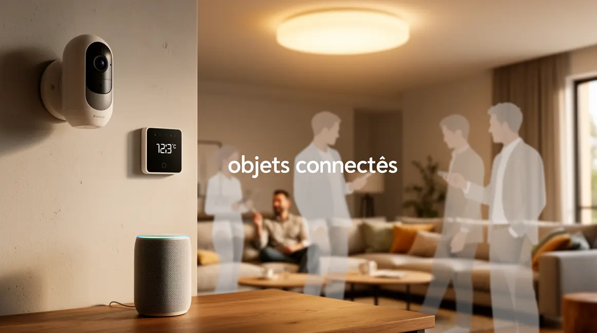 Maison intelligente avec objets connectés et silhouettes