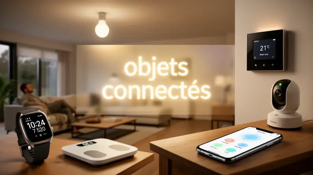 Maison moderne entourée d'objets connectés universels