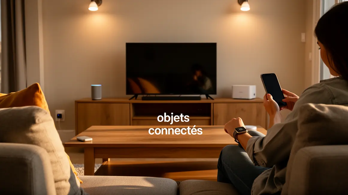 Salon moderne avec objets connectés courants domotique
