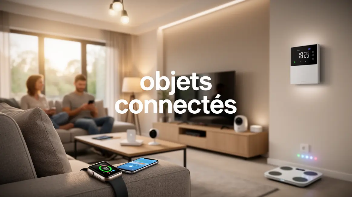Vue d’un salon rempli d’objets connectés génériques