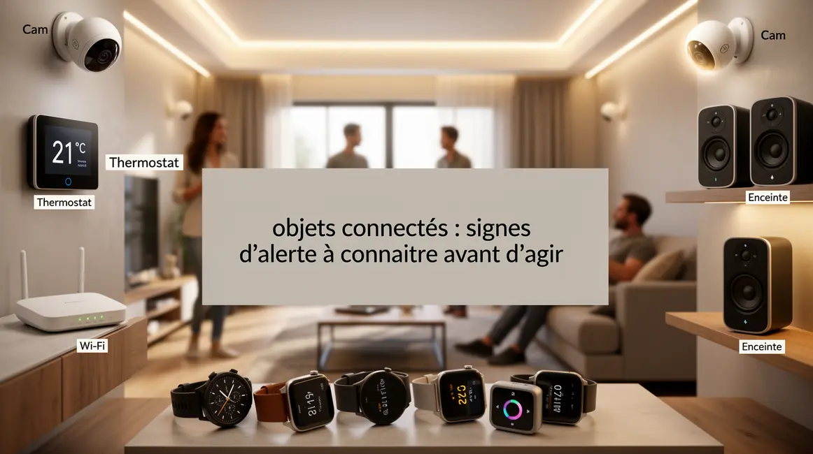 Salle moderne avec objets connectes signes alerte