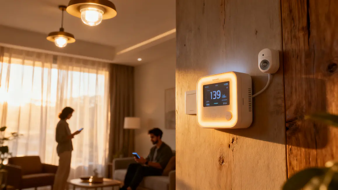 Salon avec objets connectés et hub central pour gestion smart home
