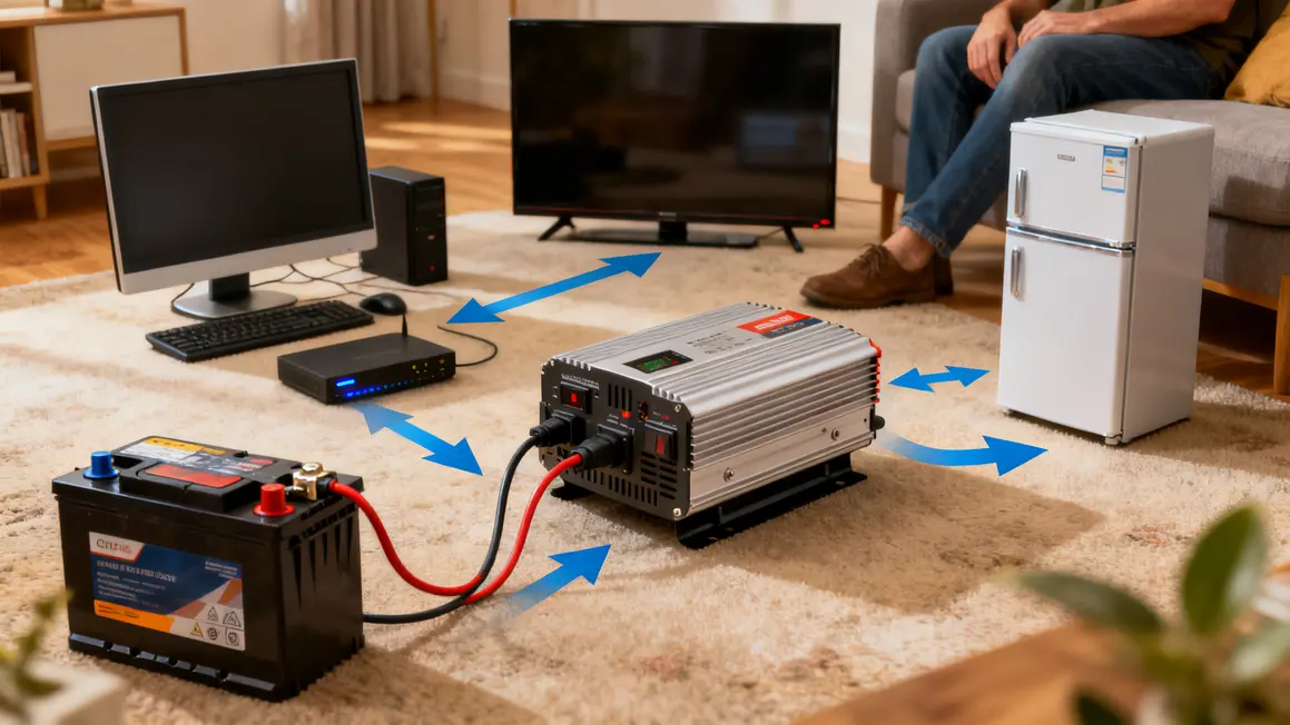 schéma onduleur domestique relié batterie appareils
