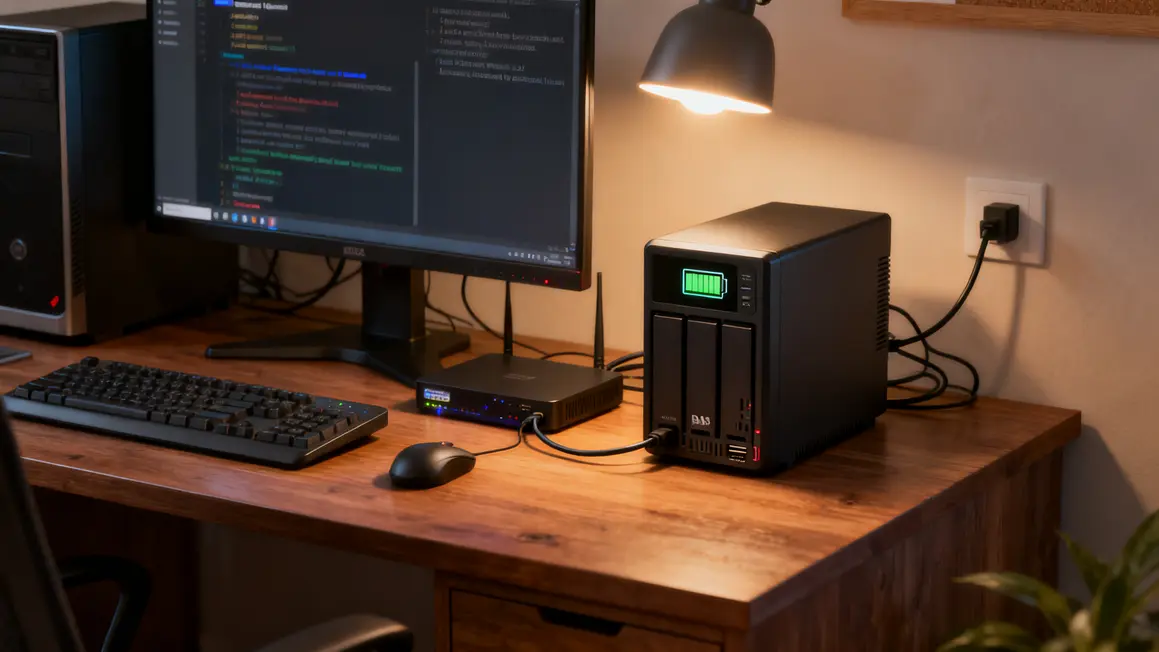 bureau pc box nas relies onduleur coupure