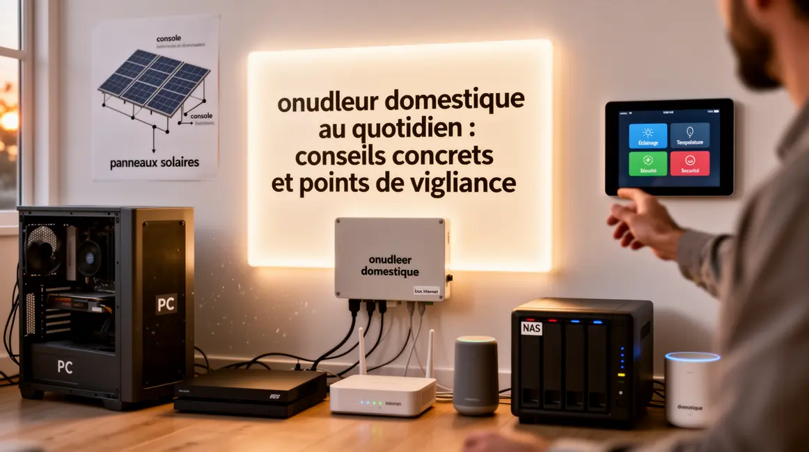 Scène équipement high-tech connecté à un onduleur domestique