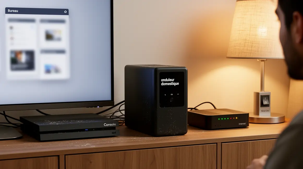 installation onduleur domestique compact parmi appareils connectes