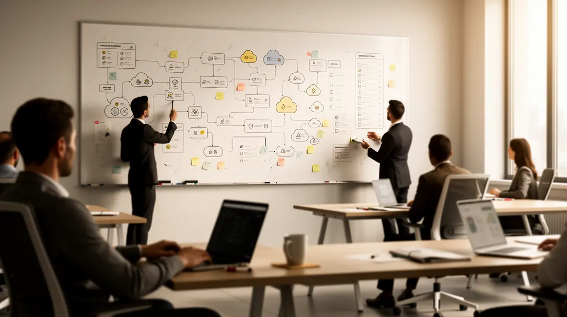 organisation controle checklist sur tableau blanc bureau tech
