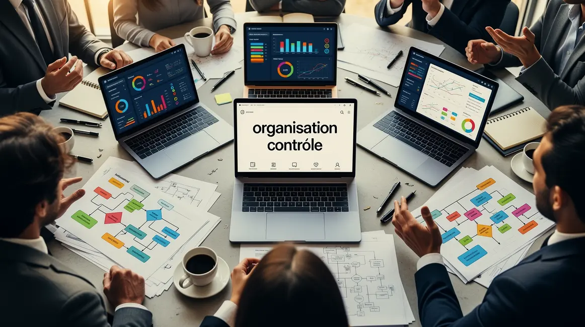 Vue de table travail avec outils digitaux pour organisation du contrôle