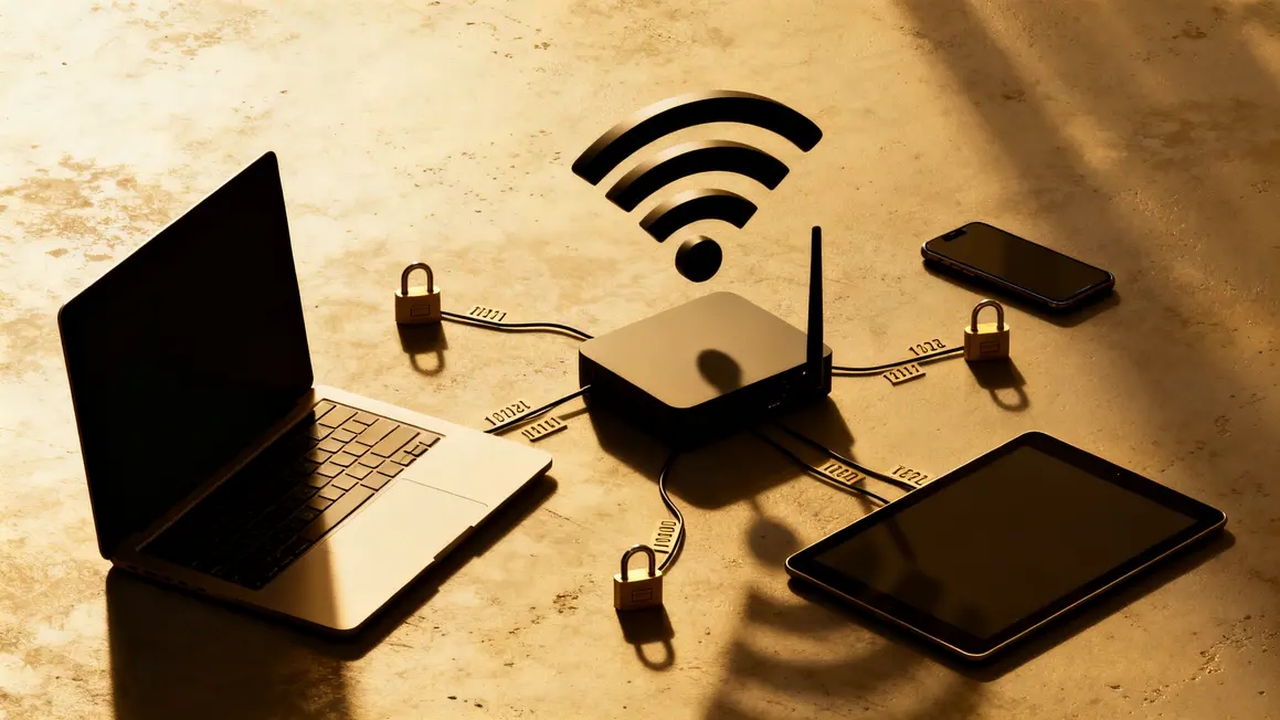 appareils connectés autour box Wi-Fi avec cadenas