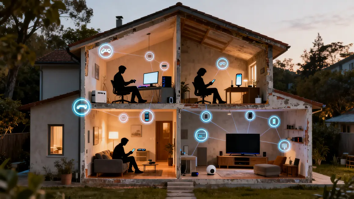 Maison réseau familial multi-appareils connectés