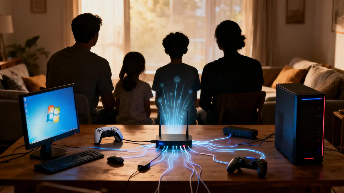 Famille appareils connectes routeur domestique