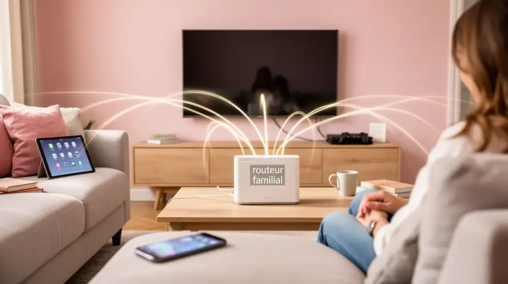 Salon moderne appareils connectes routeur familial