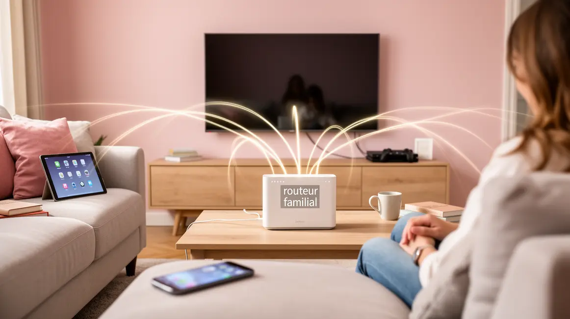 Salon moderne appareils connectes routeur familial