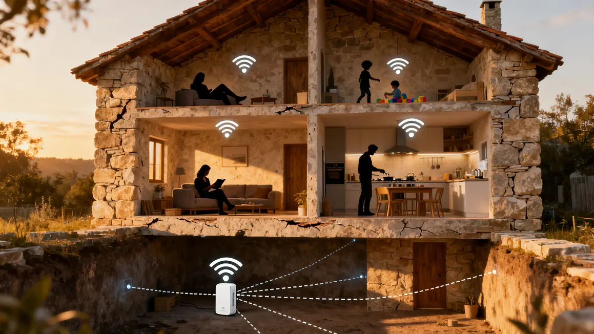 maison avec mesh et repeteurs wi-fi plusieurs etages