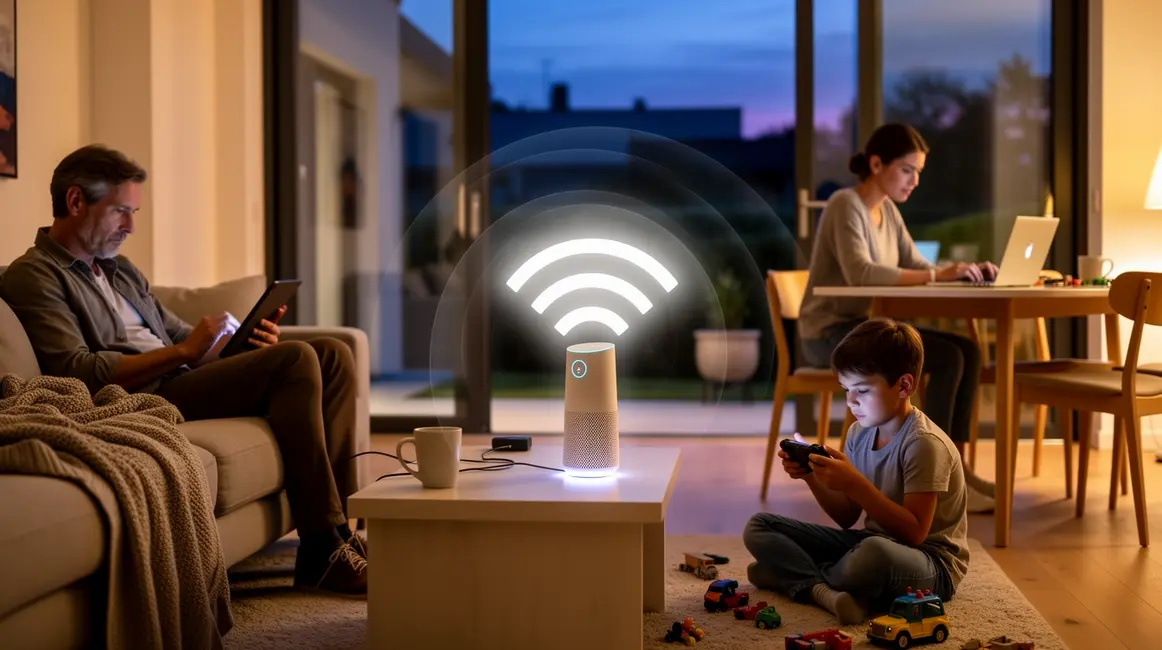 Maison moderne connectée avec routeur familial central Wi-Fi