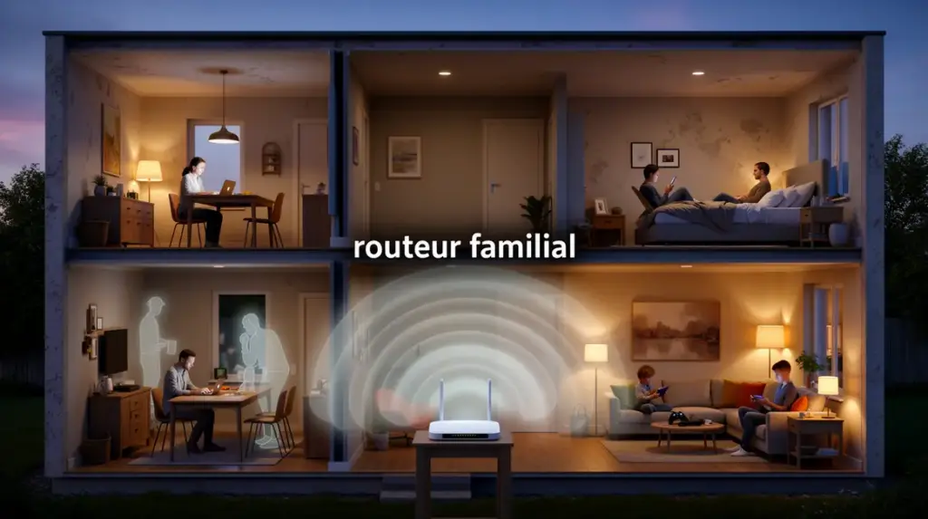 routeur familial rayonnant Wi-Fi dans une maison moderne
