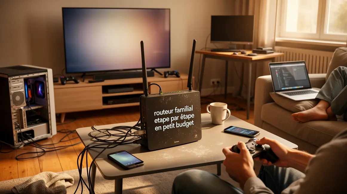 routeur familial optimisé au centre d'un salon moderne