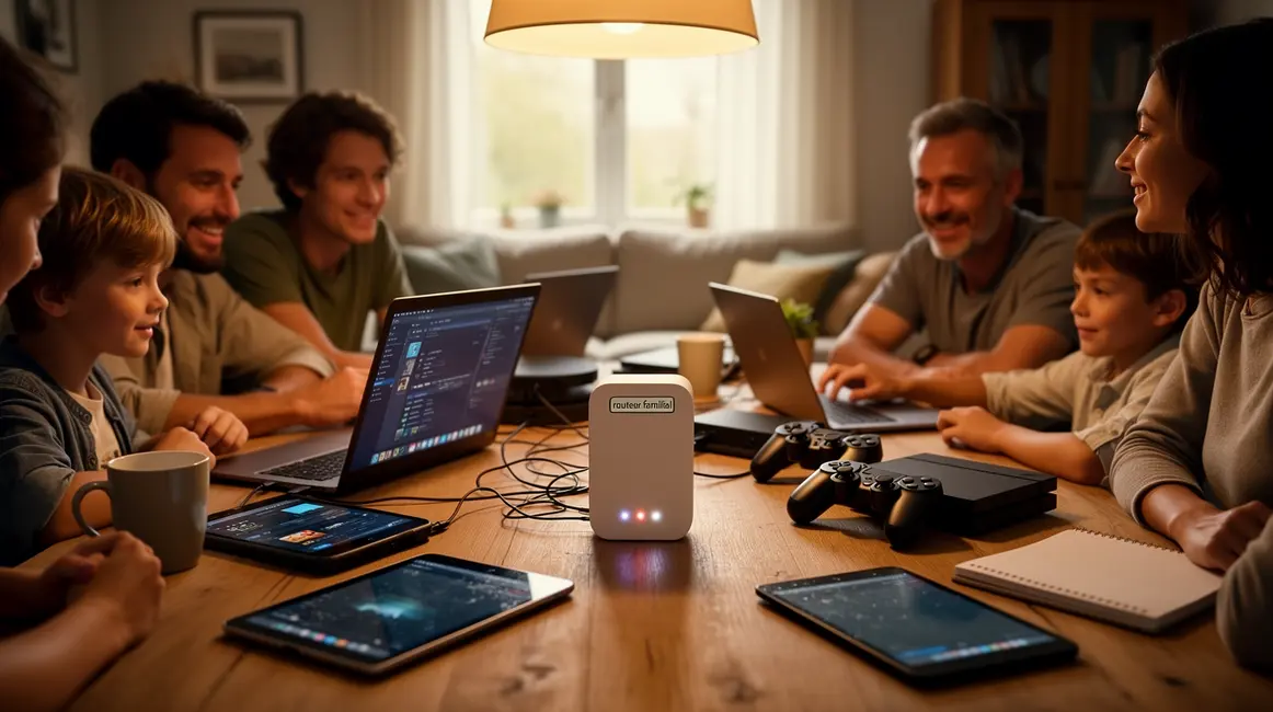 famille utilisant routeur familial wifi