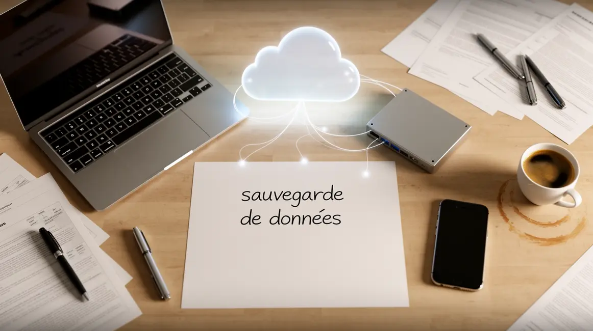 sauvegarde de donnees sur bureau moderne avec cloud et disque externe