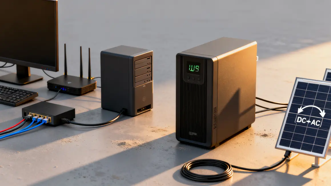 Schéma simplifié onduleur domestique UPS et solaire
