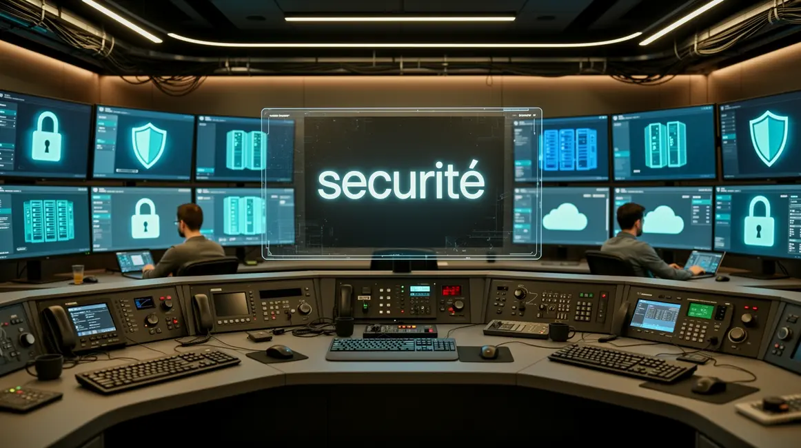 salle de contrôle moderne sécurité 2026, écrans cybersécurité
