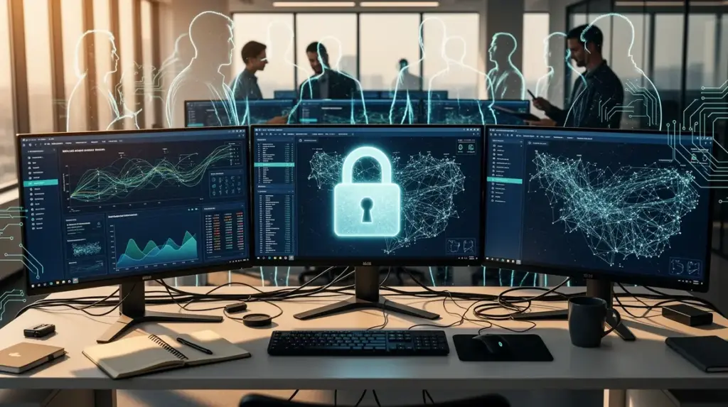 securite cyber 2026 ecran analyse reseau multi postes
