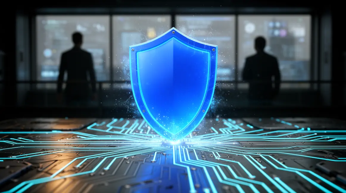 Bouclier digital sécurité numérique 2026 sur réseau futuriste