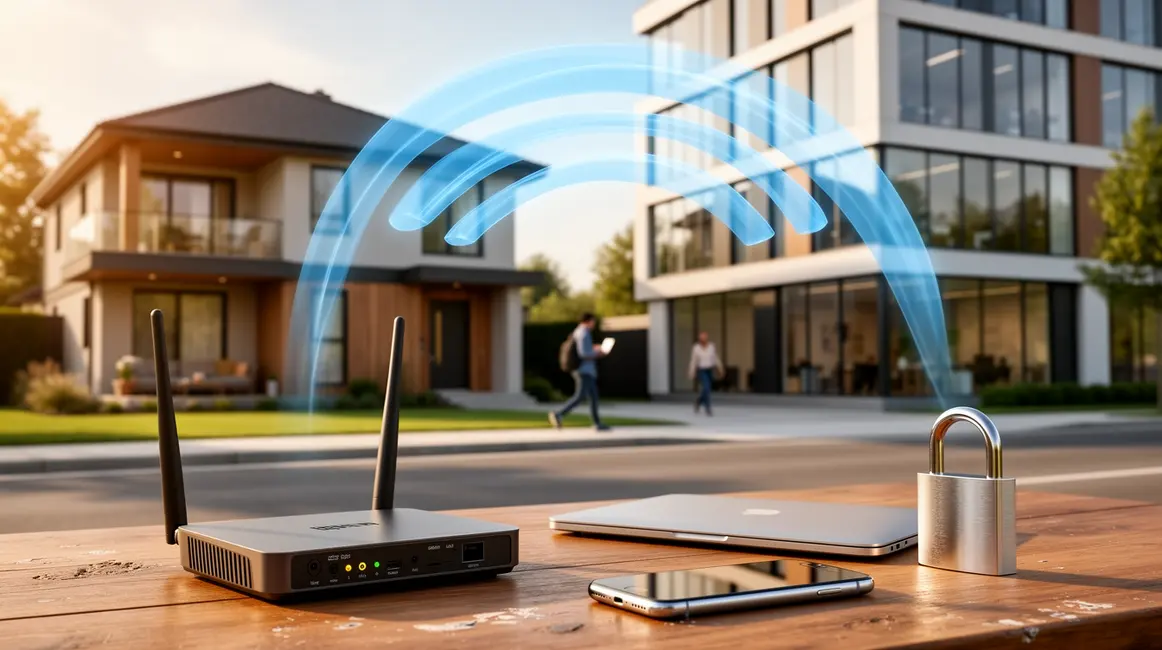 Sécurité Wi-Fi réseau maison bureau ondes bleues cadenas