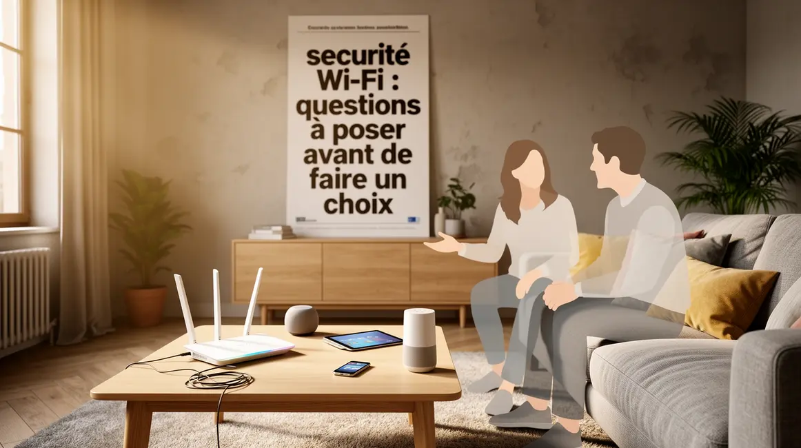 scene salon moderne securite wi-fi affiche famille objets connectes