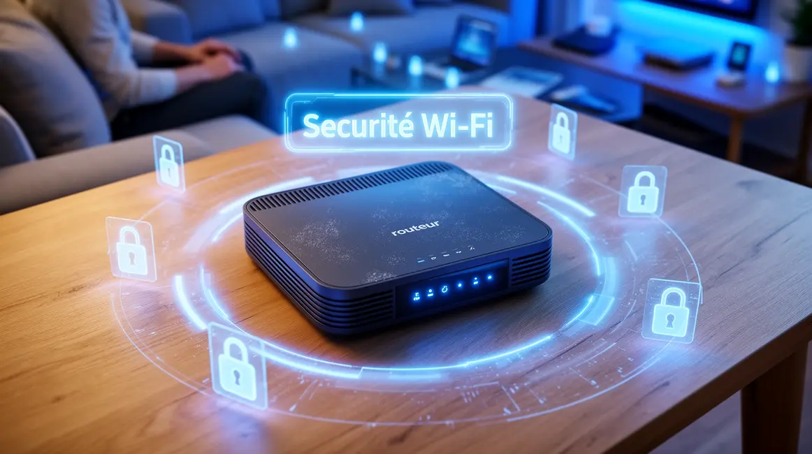 Routeur moderne et symbole sécurité Wi-Fi à la maison