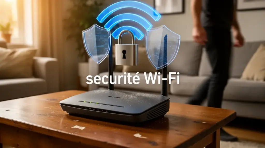 Routeur Wi-Fi sécurisé avec cadenas et boucliers digitaux
