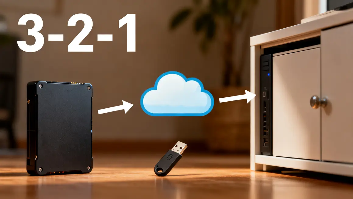 Sauvegarde données 3-2-1 disque dur cloud usb