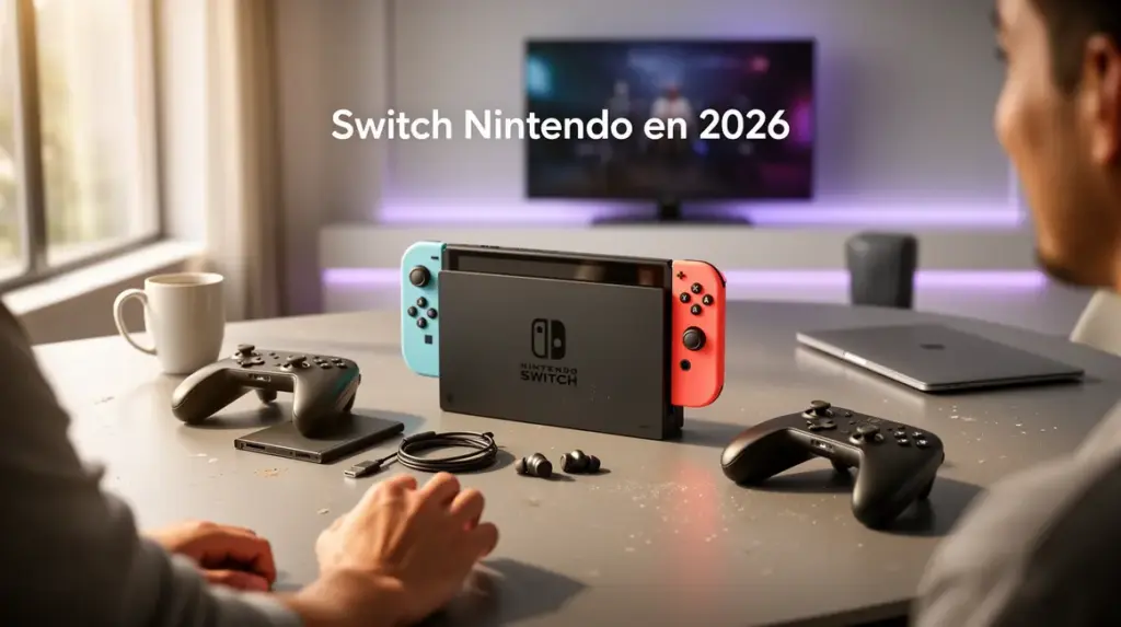Switch Nintendo sur table moderne avec accessoires