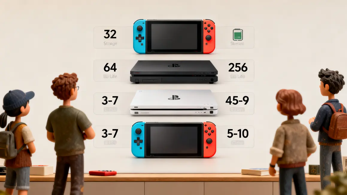 Caractéristiques Switch Nintendo stockage autonomie visuel
