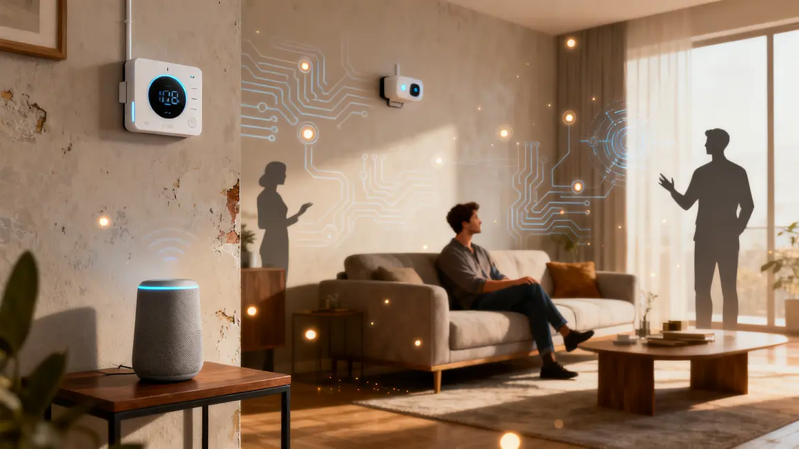 Salon futuriste avec objets connectés et IA en 2026
