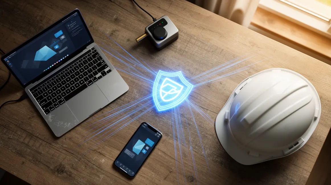 Bureau moderne securite connectee lignes bleues