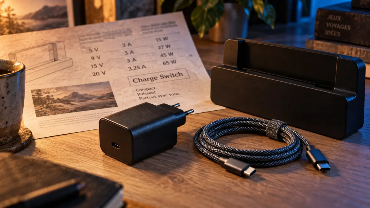 Chargeur switch USB-C près du dock, modèle adapté pour éviter blocage et ralentissement