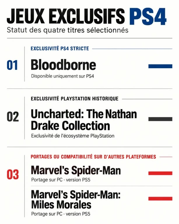 Infographie sur les jeux exclusif ps4 et leur statut d’exclusivité PlayStation