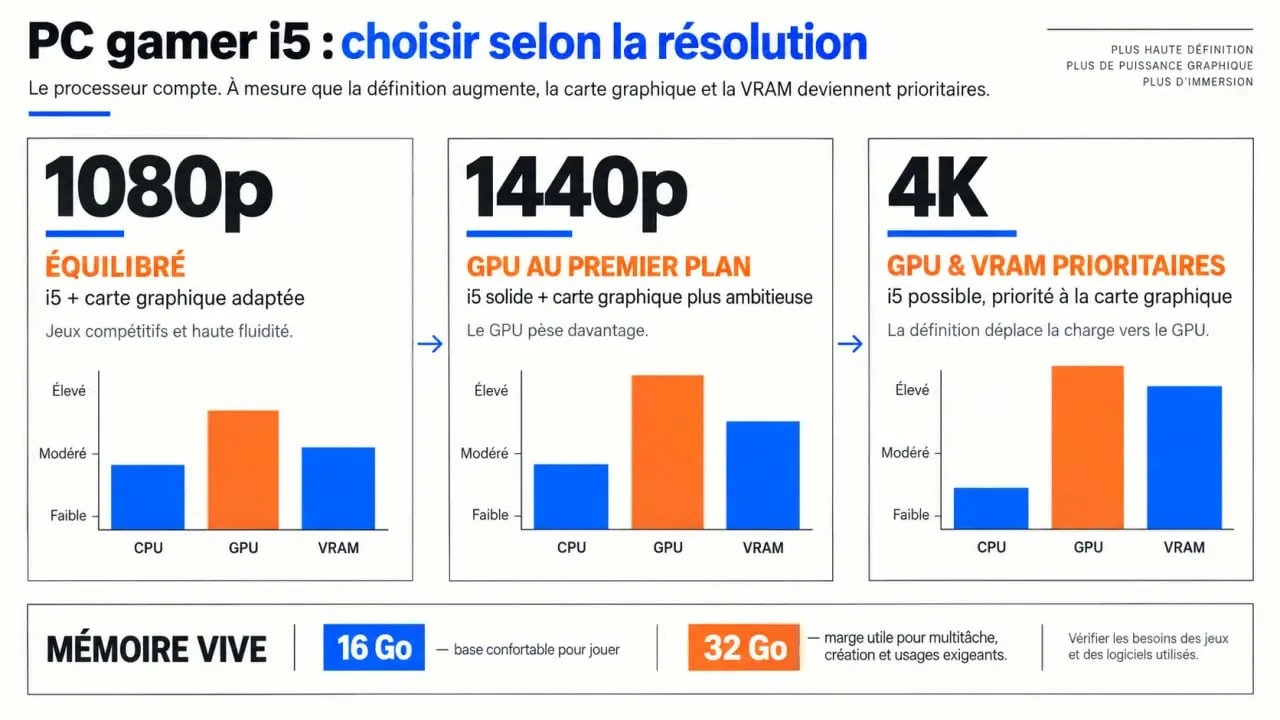 PC gamer i5 : équilibre entre processeur, carte graphique, résolution et mémoire