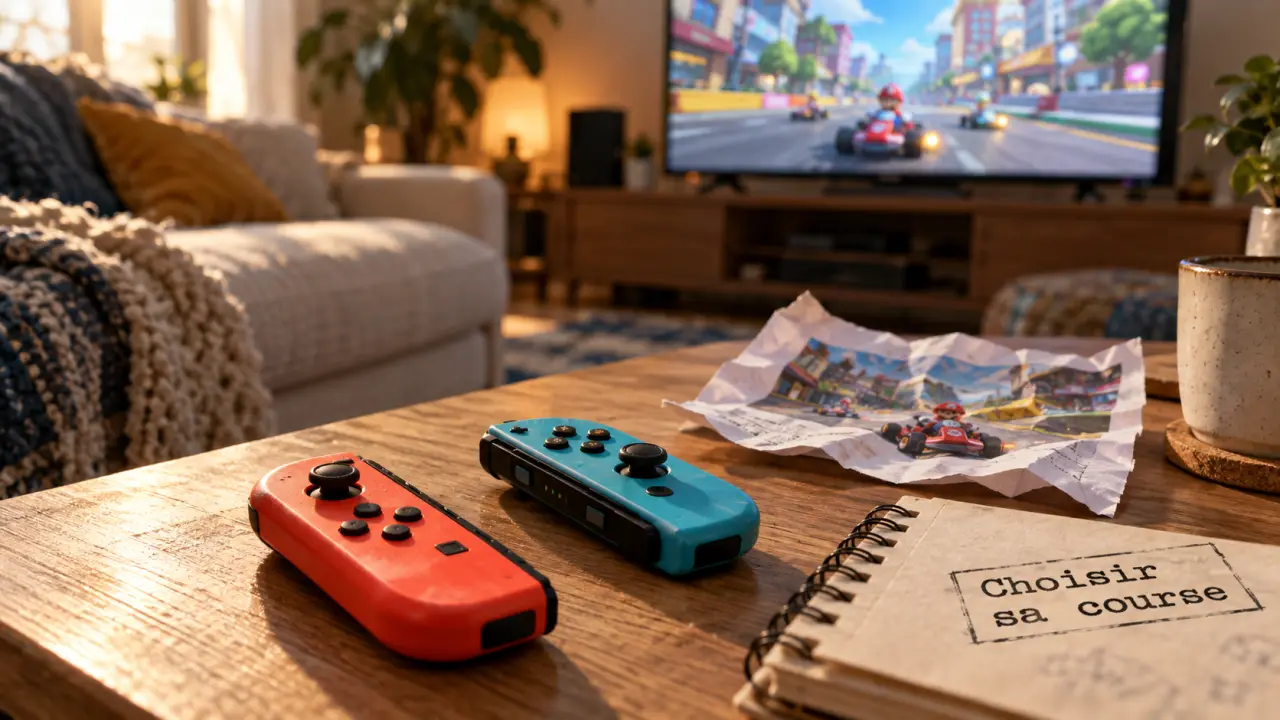 Jeu de voiture Switch : manettes Joy-Con et course karting sur Switch