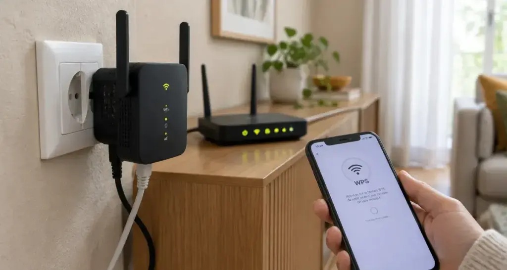 Comment brancher repeteur wifi avec WPS : répéteur et prise
